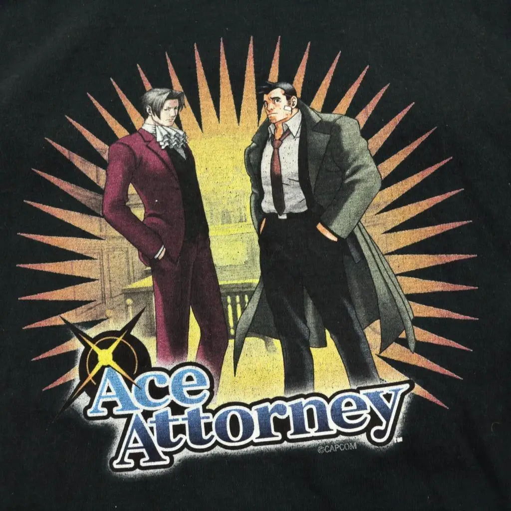 Og Ace abogado Promo Camiseta Grande Tag Faded Capcom juego Video impresión Casual camiseta hombres camisetas Og Ace abogado Promo Camiseta Grande Tag Faded Capcom juego Video impresión Casual camiseta hombres camisetas