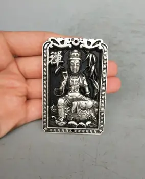 

Collection Tibetan silver hand carved guanyin Buddha amulet pendant