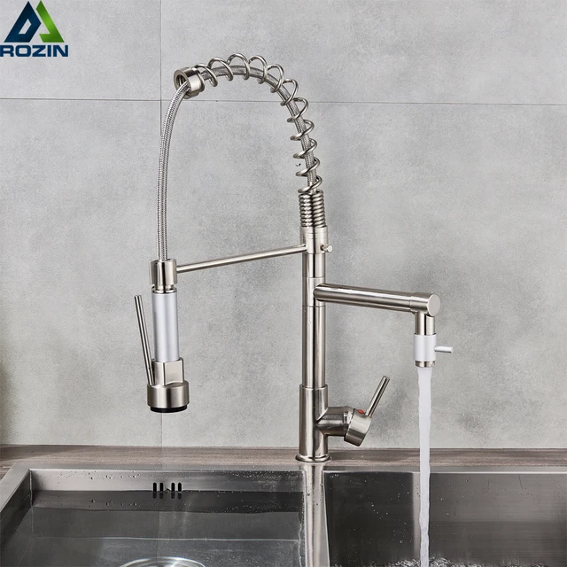 Best Price Brushed Nickel Spring Kitchen Faucet Swivel Side Sprayer Dual Spout Kitchen Mixer Tap Kitchen Sink Faucet 360 Rotation Best Price Brushed Nickel Spring Kitchen Faucet Swivel Side Sprayer Dual Spout Kitchen Mixer Tap Kitchen Sink Faucet 360 Rotation