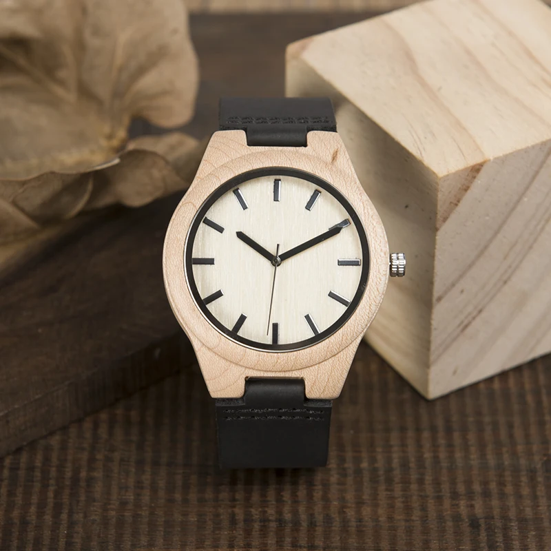 BOBO BIRD WF21 Maple Wood Watches Mens Design Brand Luxury Real Leather with Red Thread Quartz Watch for Men in Gift Box