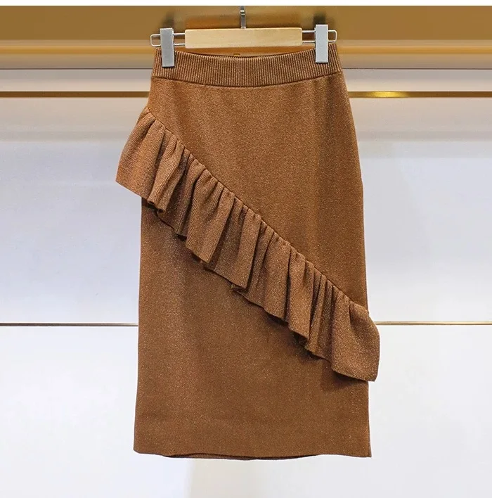 Piqué Jupe Femmes rouge Supérieure Elastique Taille Hiver Chandail Ensembles Laine Nouveau Couture Costume Volants Kaki 2018 Couleur Qualité Bloc De Tricotée RZvPP