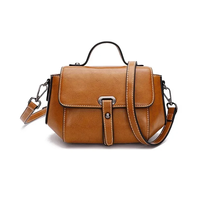 

Fashion Designer Genuine Leather Tan Color Lady Small Handbag Women's Cross Shoulder Bag Cow Skin Long Belt Female Sling Purse