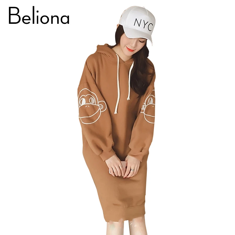 

Maternity Winter Plus Velvet Warm Hoodies Dresses for Pregnant Women Loose Casual Hoodie Dress Plus Size Women's Clothing