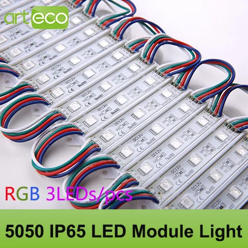 100 шт./лот DC12V 5050 3 светодиодный s светодиодный модуль 5050 RGB светодиодный модуль светильник RGB IP65 Водонепроницаемый