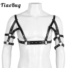 TiaoBug для мужчин черный из искусственной кожи жгут ремни Регулируемый средства ухода за кожей груди металлические кольца Панк Клуб рейв костюм пикантны