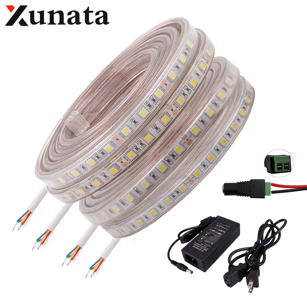 

DC12V 24V 60Leds/m 5050 SMD LED Strip Light IP67 Waterproof Flexible Tape Rgb Led Strip With AU/EU/US/UK Plug Home Decoration