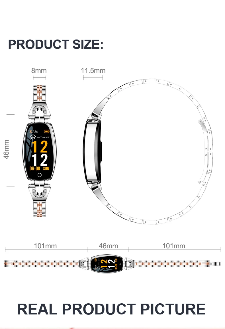 Женские Модные Смарт-часы H8 браслет умные часы с кровяным давлением монитор сердечного ритма фитнес-трекер для IOS Android