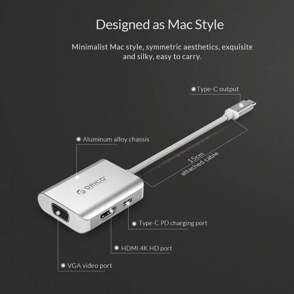 ORICO USB C концентратор Type к VGA HDMI адаптер с разъемами для зарядки Samsung Galaxy S9 Note 8 Huawei P20