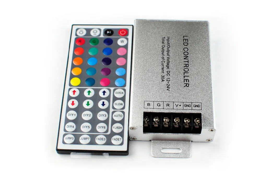 #Best 30A RGB LED Controller Aluminum DC12 24V led dimmer with 44keys IR Remote for RGB Led Strip