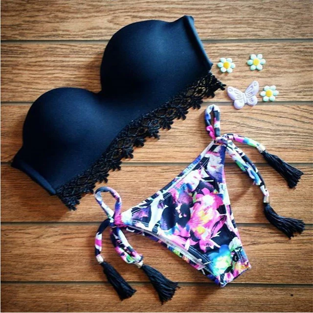 Special Price Sexy Strapless Women Bathing Suit Floral Tassel Backless Bikini Set Low Waist Printed Top Bra Low Waist Bottom Push Up Swimwear Special Price Sexy Strapless Women Bathing Suit Floral Tassel Backless Bikini Set Low Waist Printed Top Bra Low Waist Bottom Push Up Swimwear
