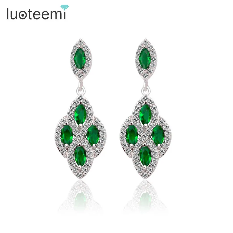 

LUOTEEMI Green Zircon Marquise Stone with Tiny CZ Around Dangle Earrings Luxury Drop Earrings for Women Factory Wholesale