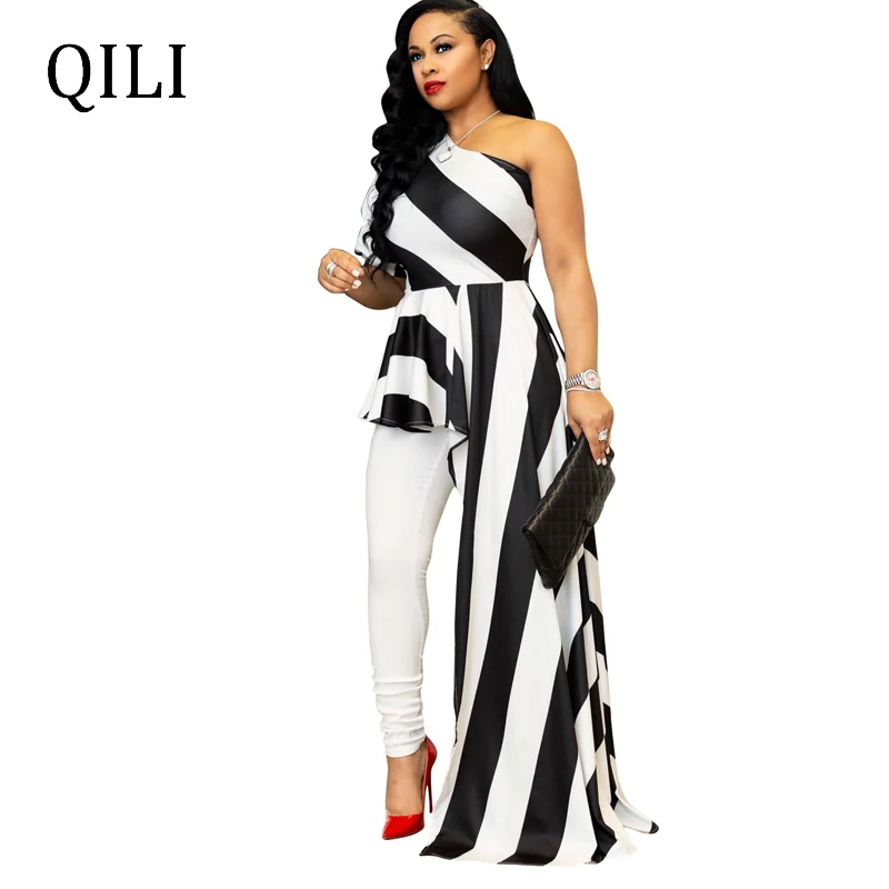 

QILI Women One Shoulder Dress Short Sleeve Asymmetrical Striped Dresses Casual Summer Womens Dress Green Black Pink Orange