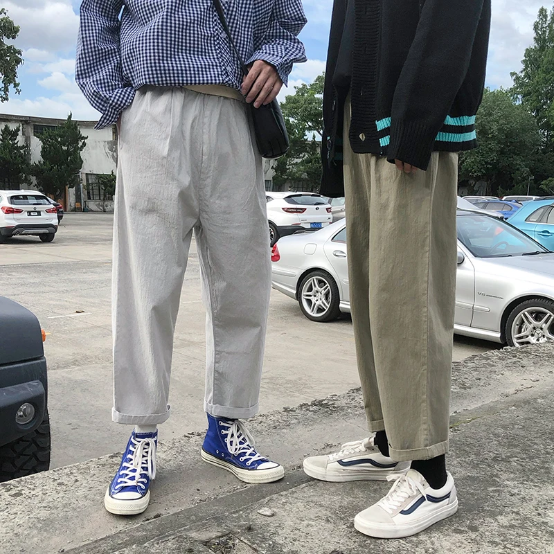 

Fashion Casual Men's Wide Leg Pants Spring And AutumnNew M-2XL Solid Color Loose Cropped Pants Tricolor PersonalityYouth Popular