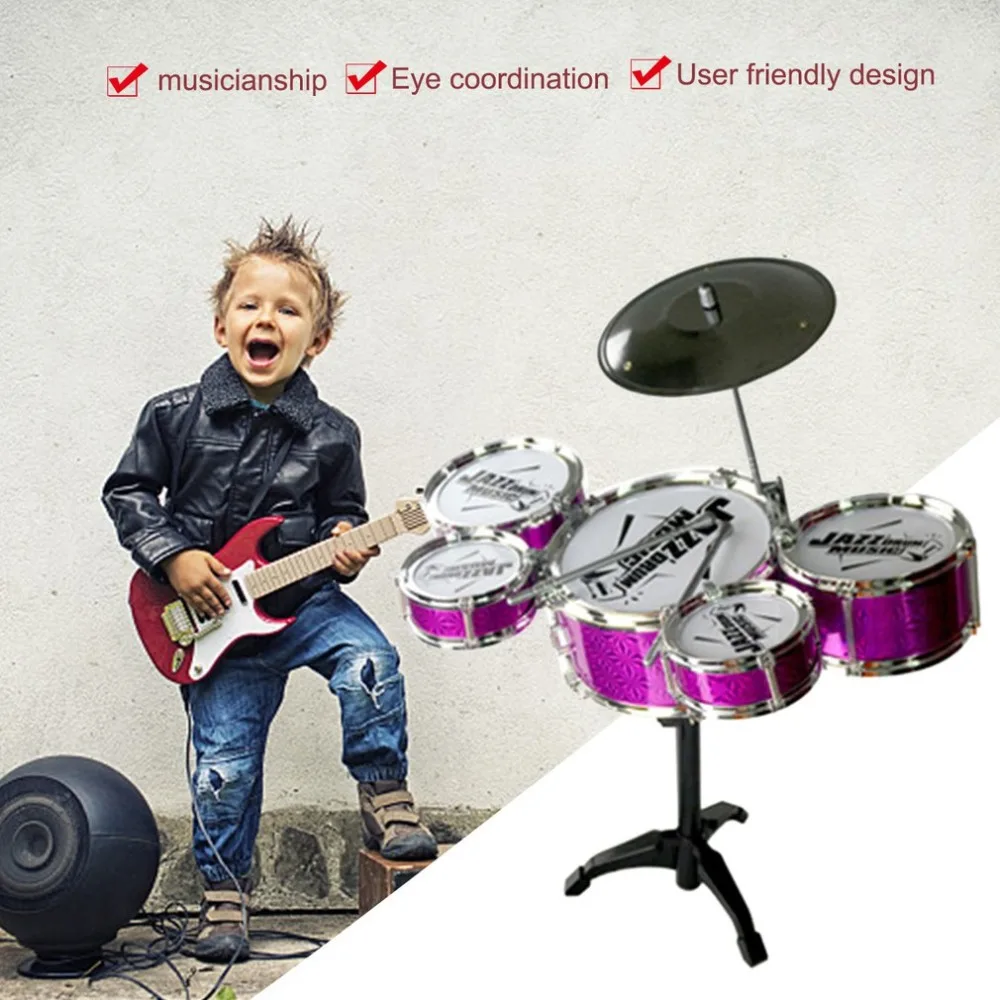 

Children Musical Instrument Toy 5 Drums Simulation Jazz Drum Kit with Drumsticks Educational Musical Toy for Kids boys girls