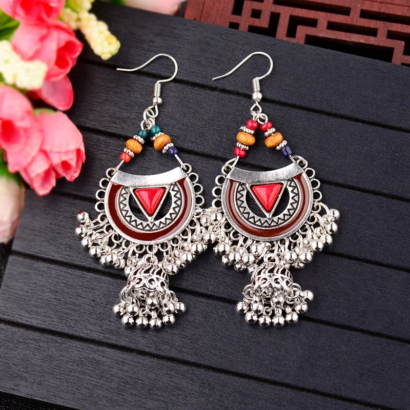 

Amader 2018 Ethnic Indian Birdcage Silver Vintage Earrings Women Wood Beads Egypt Drop Earring Retro Boho Tibetan Jewelry HXE074