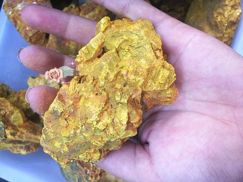 1/4lb Блестящий Золотой Желтый ORPIMENT мышьяка сульфид Кристалл Vug минеральный образец