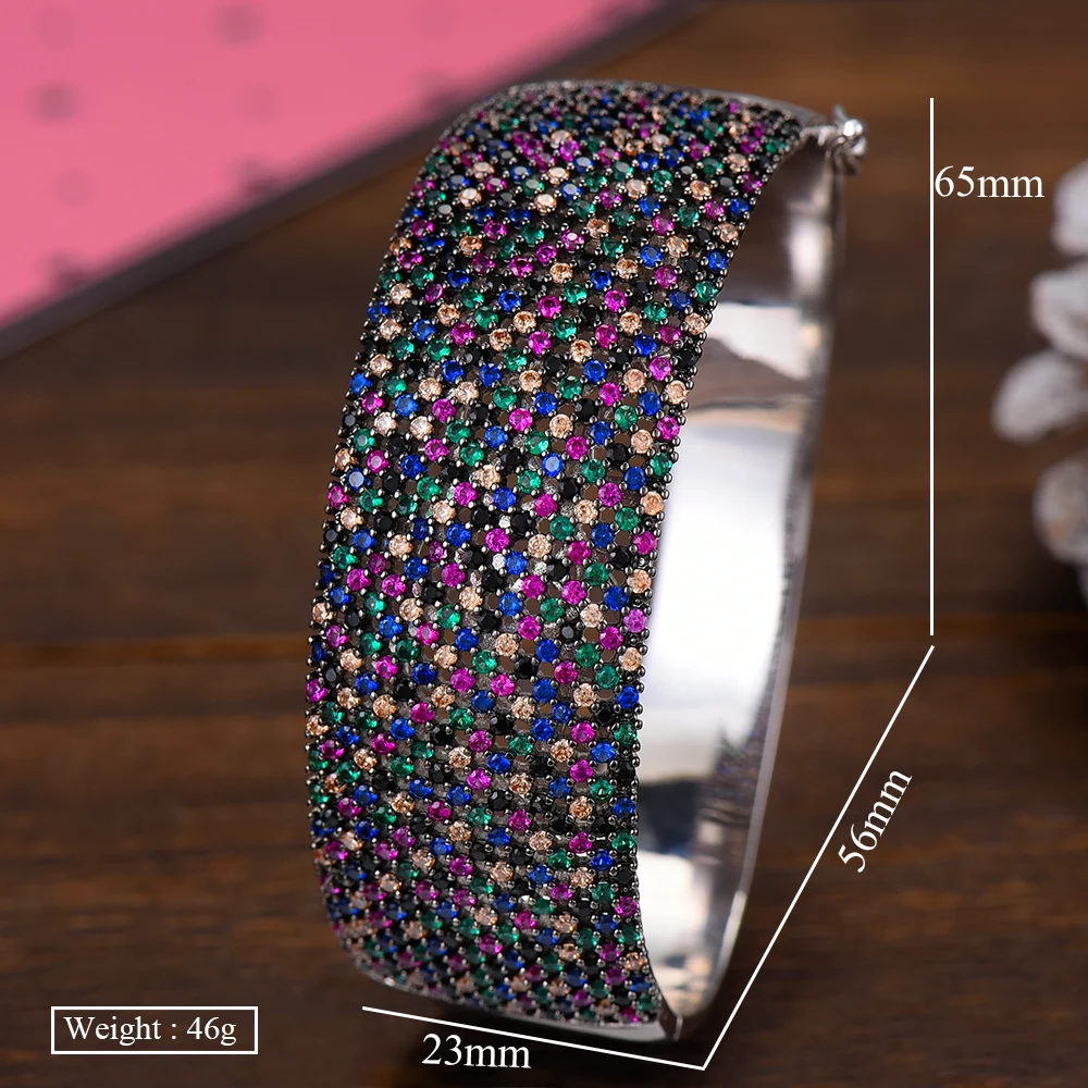 Bangle para o Casamento Godki Ampla Grande Luxo Empilhável Instrução Feminino Completa Zircão Cúbico Cristal cz Dubai Pulseiras 2020 13 para o casamento feminino completa zircão cúbico