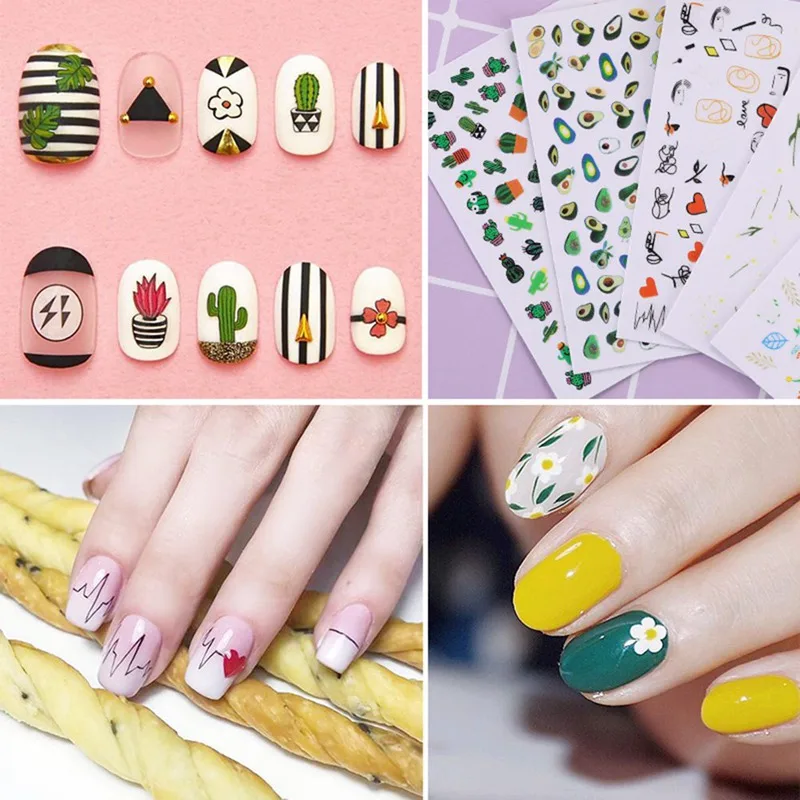 Cactus Avocado Flower Fruit Paper Nail Sticker DIY Applique Manicure Sticker Pattern Letters