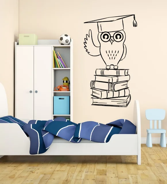 Wall Sticker Owl Student College Education Books For Kids Room