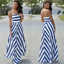 Damen Sexy Sommer Streifen Maxi Lange Abendgesellschaft Strandkleid Sommerkleid Größe 6-16