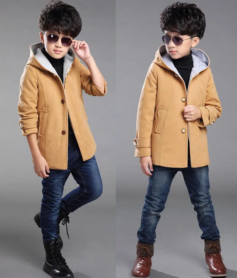 Новая зимняя детская зимняя одежда шерстяное пальто однотонное пальто для мальчиков детская Толстая бархатная куртка для маленьких мальчиков