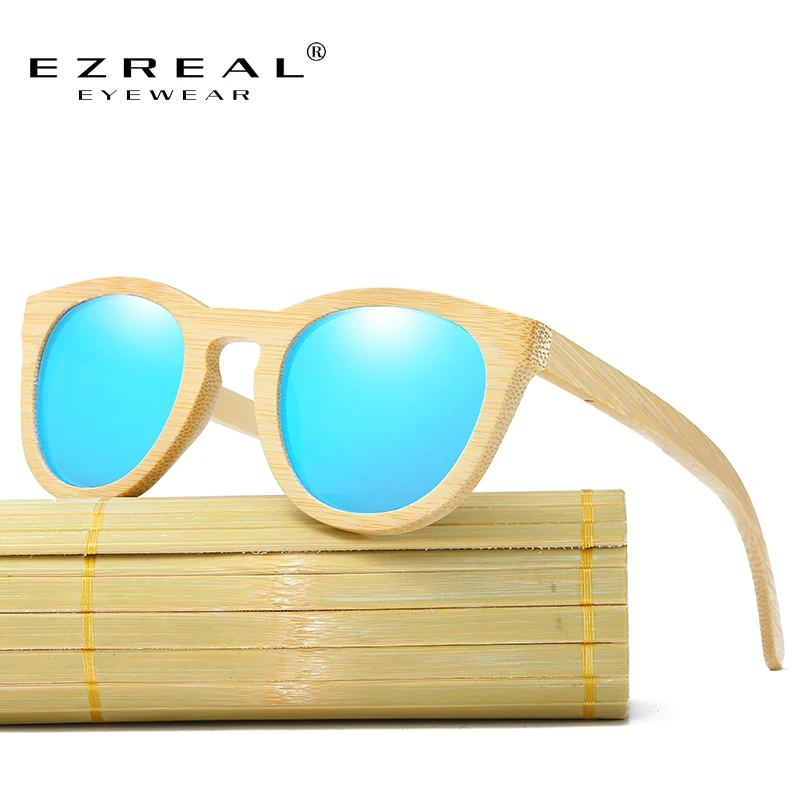 

EZREAL Men Women 100% Natural Bamboo Wooden Sunglasses Polarized Handmade Polarized Mirror Coating Lenses Eyewear With Gift Box