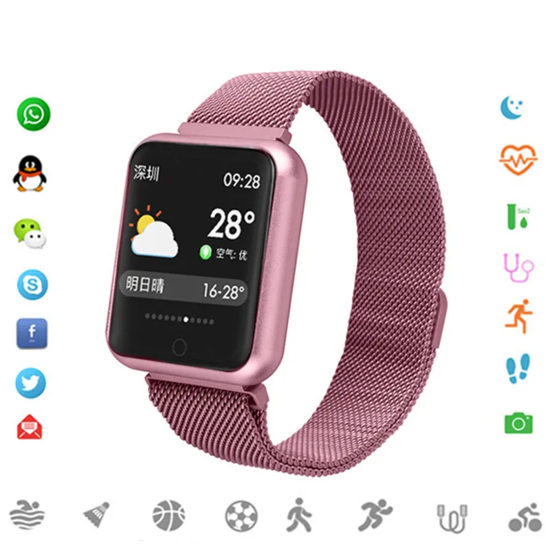 

Bluetooth Smartwatch P68 support Blood Oxygen Pressure Heart Rate IP68 Waterproof Sports Smart Watch for xiaomi huawei iphone