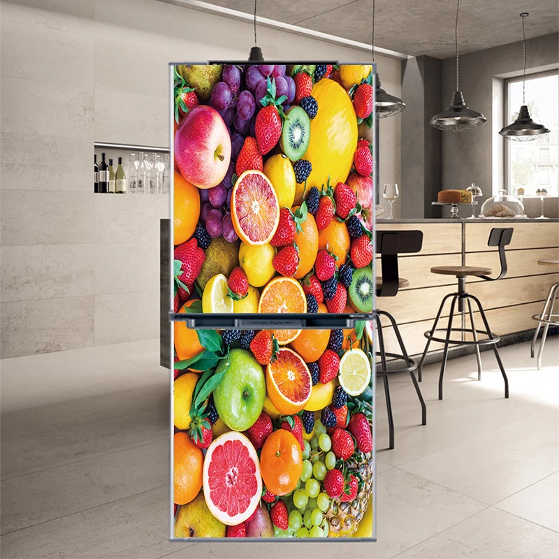 YBX025 3D эффект различные фрукты овощи узор холодильник ПВХ дверь холодильник Кухня самоклеющиеся наклейки на стену Декор