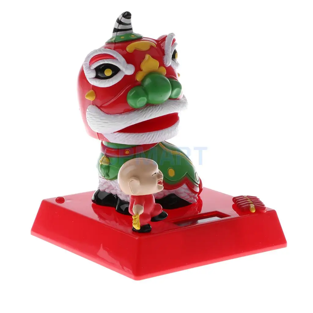 Solar Powered Bobbling Toy Shaking Head Waving Fortune Cat Monk Lion Home/Office/Car Ornament Auto Accessories