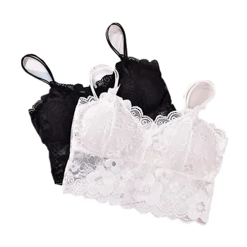 

Hot fashion Women ladies Sleeveless Lace floral Crochet Bralette Bras strapless sexy sweet wire free underwear lingerie Tanks