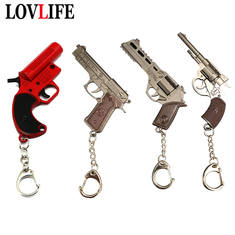 

PUBG P92 Red Signal Pistol Revolver Keychain Metal Key Chain Keyring Playerunknown's Battlegrounds Weapons Car Pendant Key Gifts