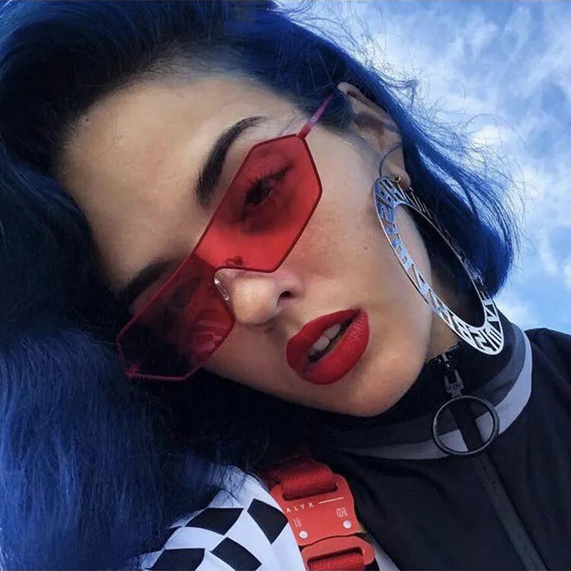 

New Fashion One-piece Sunglasses Female Trend Personality Red Silver Colorful Clear Lens Sexy Women Sun Glasses Mirror Shades