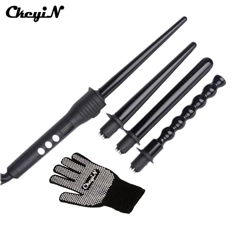 

Professional 4 In 1 Hair Curler Set Curling Iron Wand Ceramic Barrels Spiral Waver Conical Gourd Shaped Electric Hair Styler 25