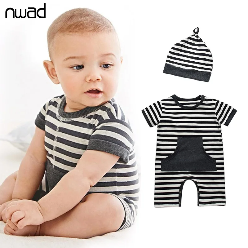

NWAD Baby Boys Clothes Set Newborn Clothing Sets Short Sleeve Baby Clothing Siamese Suit + Hat 2PCS/Set FF099