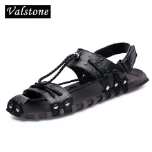 Valstone/Роскошные Брендовые мужские сандалии из натуральной кожи, с заклепками, с Т-образным ремешком, крутая обувь с открытым носком, на липучке, с каблуком размера плюс 47