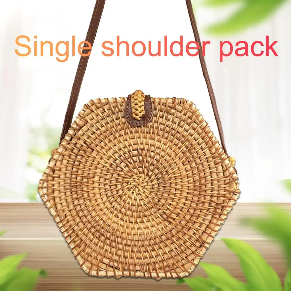 

Hexagon Rattan Bag Summer Beach Bag Hand Woven Bohemian Style Women's Single Shoulder Pack Small Messenger Bag For Travel
