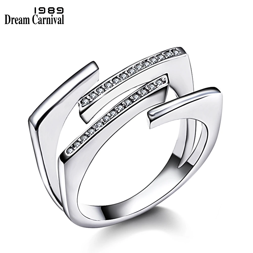 DreamCarnival 1989 New Hot Style Unique Women Rings for Bridal High Quality AAA Clear White CZ Stone Luxury Fashion Anel WA11330