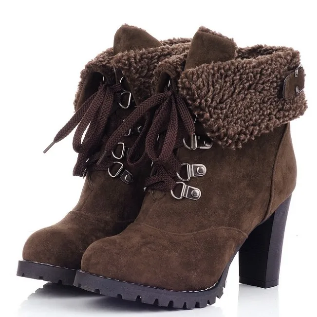 

2019 High Heel Platform Ankle Boots Square Heel Women Winter Boots Warm Super High (8cm-up) Snow Boots 2018 Botas Feminina