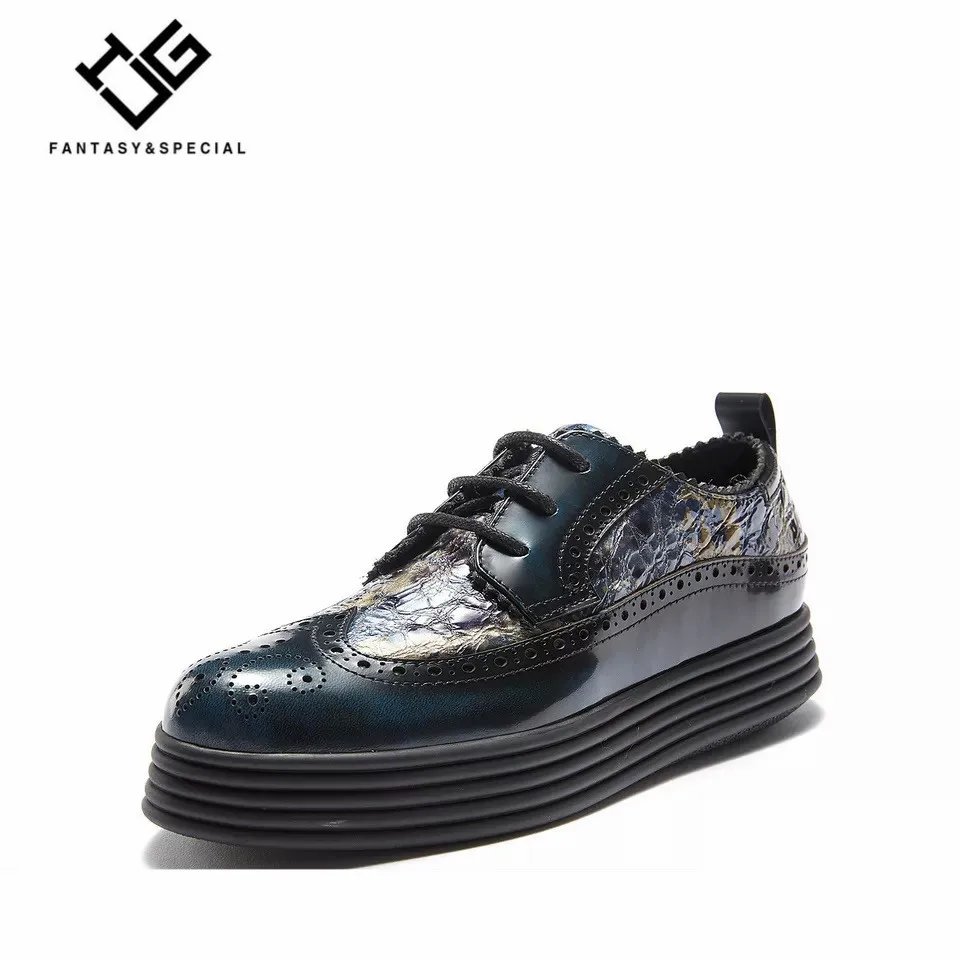 

IGU 2018 Newest Brogue Shoes For Women Casual England Carved Fashion Cow Genuine Leather Lace-Up Comfortable Women Bullock Shoes