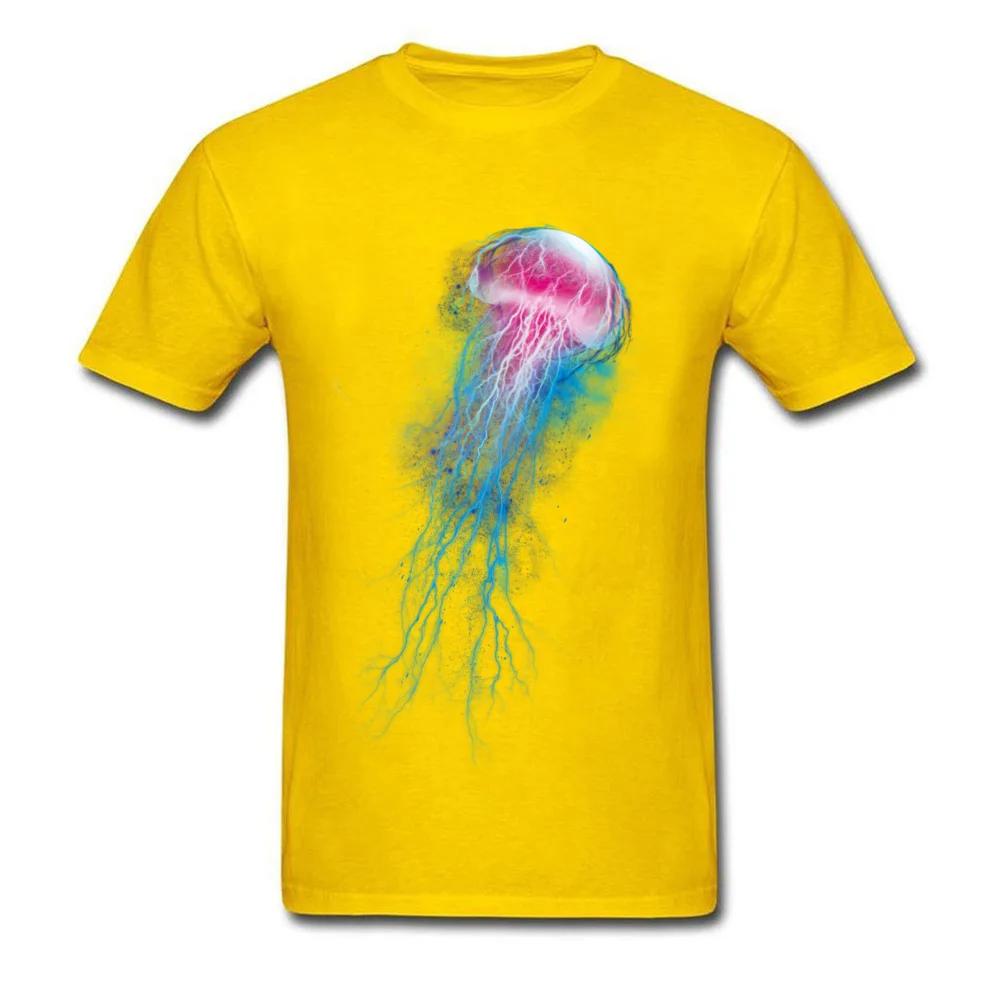jellyfish storm T Shirts Short Sleeve Crazy High Quality Men Autumn Tops Shirt Crazy Tee Shirt Round Neck All Cotton jellyfish storm yellow