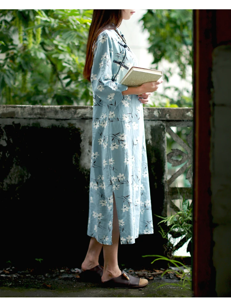 LZJN, летнее женское платье с цветочным рисунком, китайское традиционное платье, короткий рукав, воротник-стойка, винтажное платье, Femme Qi Pao