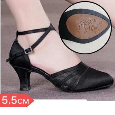 L7c Женская Обувь для бальных танцев, латинских танцев, черная обувь для сальсы, обувь на высоком каблуке для самбы, Танго, кизомбы, танцевальная обувь с мягкой подошвой - Цвет: Black5.5