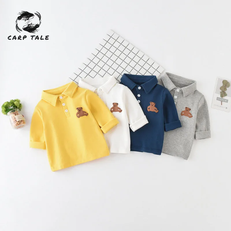 

New spring boys and girls cartoon cotton T-shirt children's long-sleeved children's clothing solid color bear print T-shirt