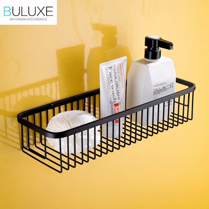 

HPB new arrival stainless steel single tier wall mounted bathroom shelves black lacquered bathroom shelf DR8B16