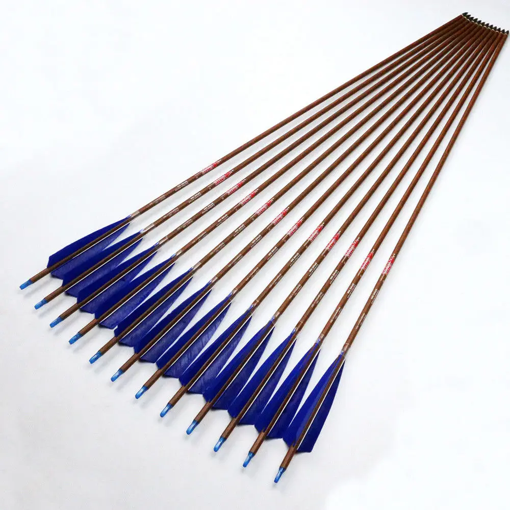 

Linkboy Archery Pure Carbon Arrow 32" Spine400 450 500 600 Wihte with Wood Skin Turkey Fletching for Bow 12pcs