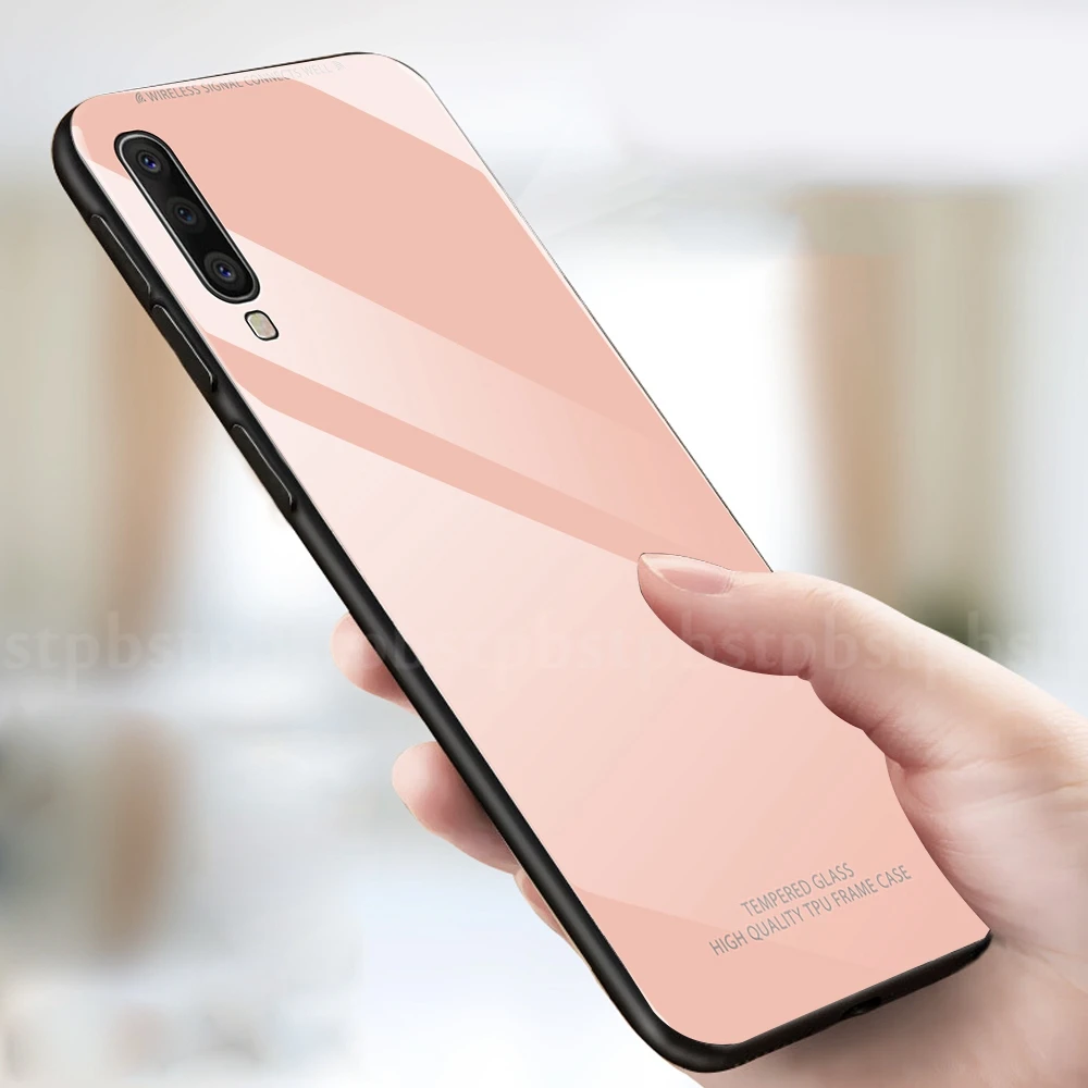 

Phone Case For Samsung M40 A50 A70 A10 Simple Color Tempered Glass Cover Case For Samsung Galaxy A30 A40 A50 A60 A70 Shell Coque