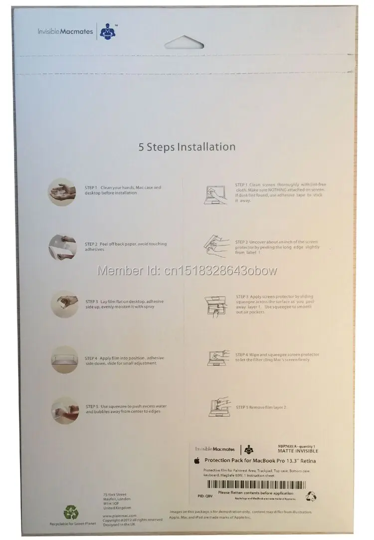 6 in 1 Full Body Invisible SHIELD Skin Sticker Cover protector For Macbook Air Pro Retina 11.6