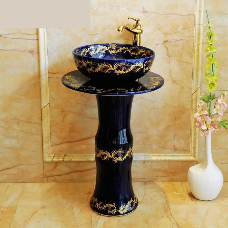 European Style Art Bathroom Pedestal Wash Basin Ceramic Pedestal