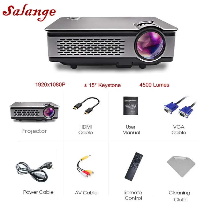 Salange T24 проектор Full HD 1080 P, 3600 лм светодиодный проектор, домашний кинотеатр, HDMI VGA USB, 1920x1080 кинопроектор Proyector - Цвет: Цвет3