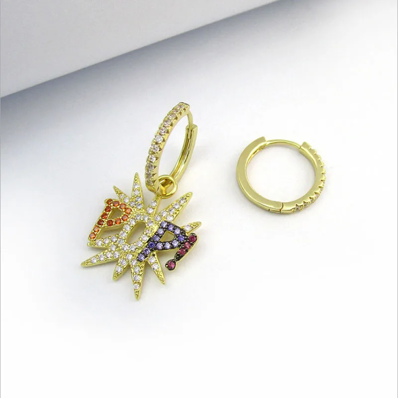 

New personality temperament letter asymmetric long earrings women's delicate micro-inlaid zircon earrings